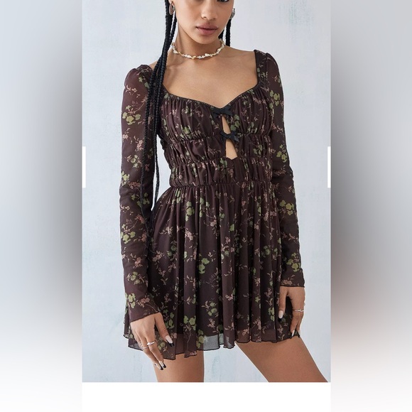 Urban Outfitters Pants - Urban Outfitters Diana Floral Cut Out Romper Brown Green Size L